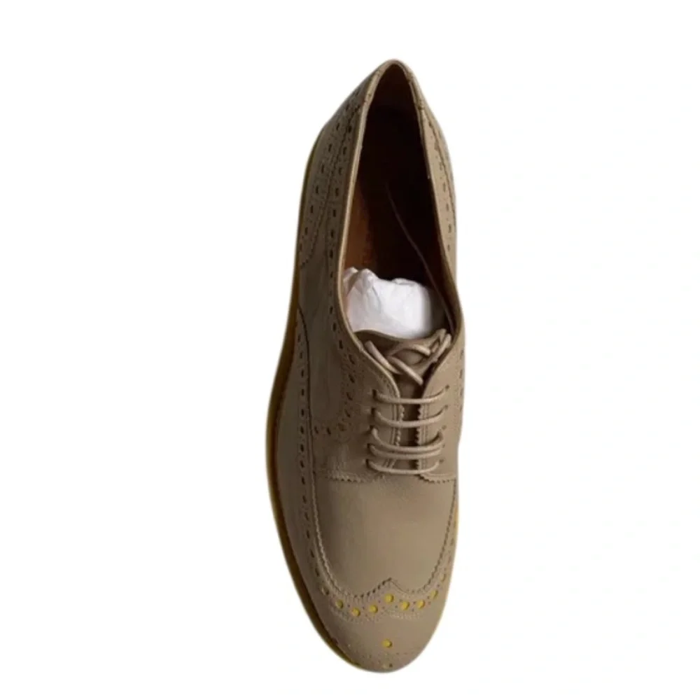 New CLERGERIE Beige Trendy Yellow Trim Oxford Derbys size 38.5